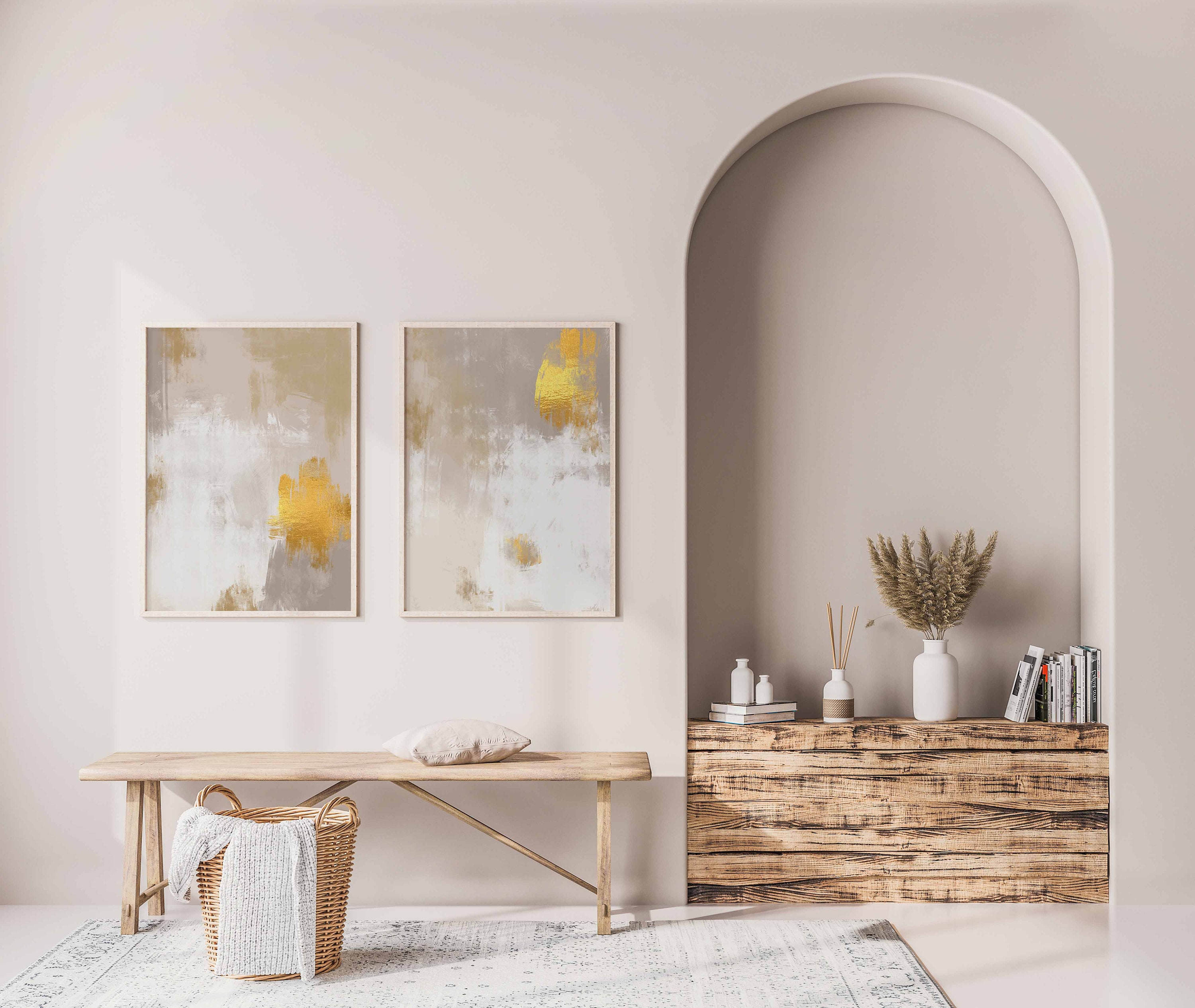 Minimalist Beige Gold Wall Art, Set of 3 Modern Neutral Prints, Large ...