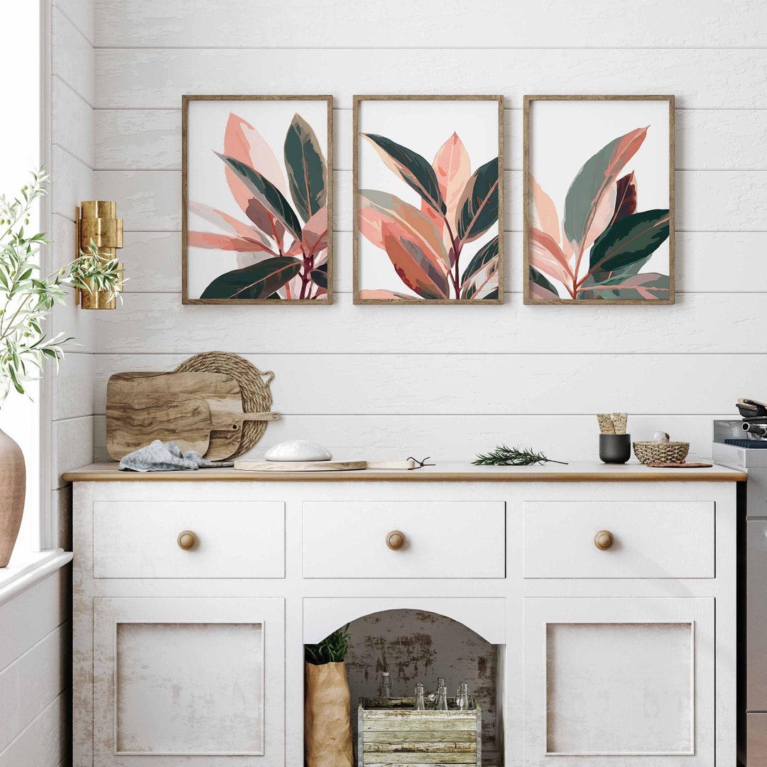Modern Botanical Wall Art Leaf Wall Art Set of 3 Tropical Leaf Prints ...