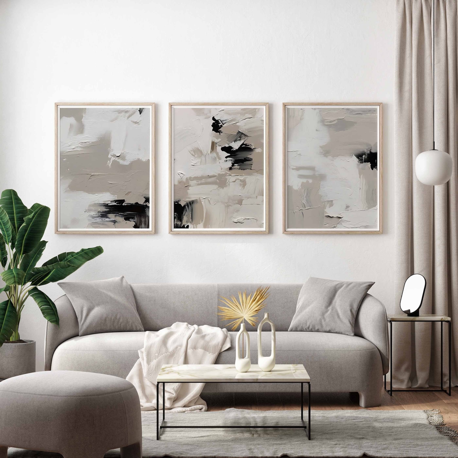 Black and White Art Set of 3 Neutral Nordic Prints Housewarming Gift ...