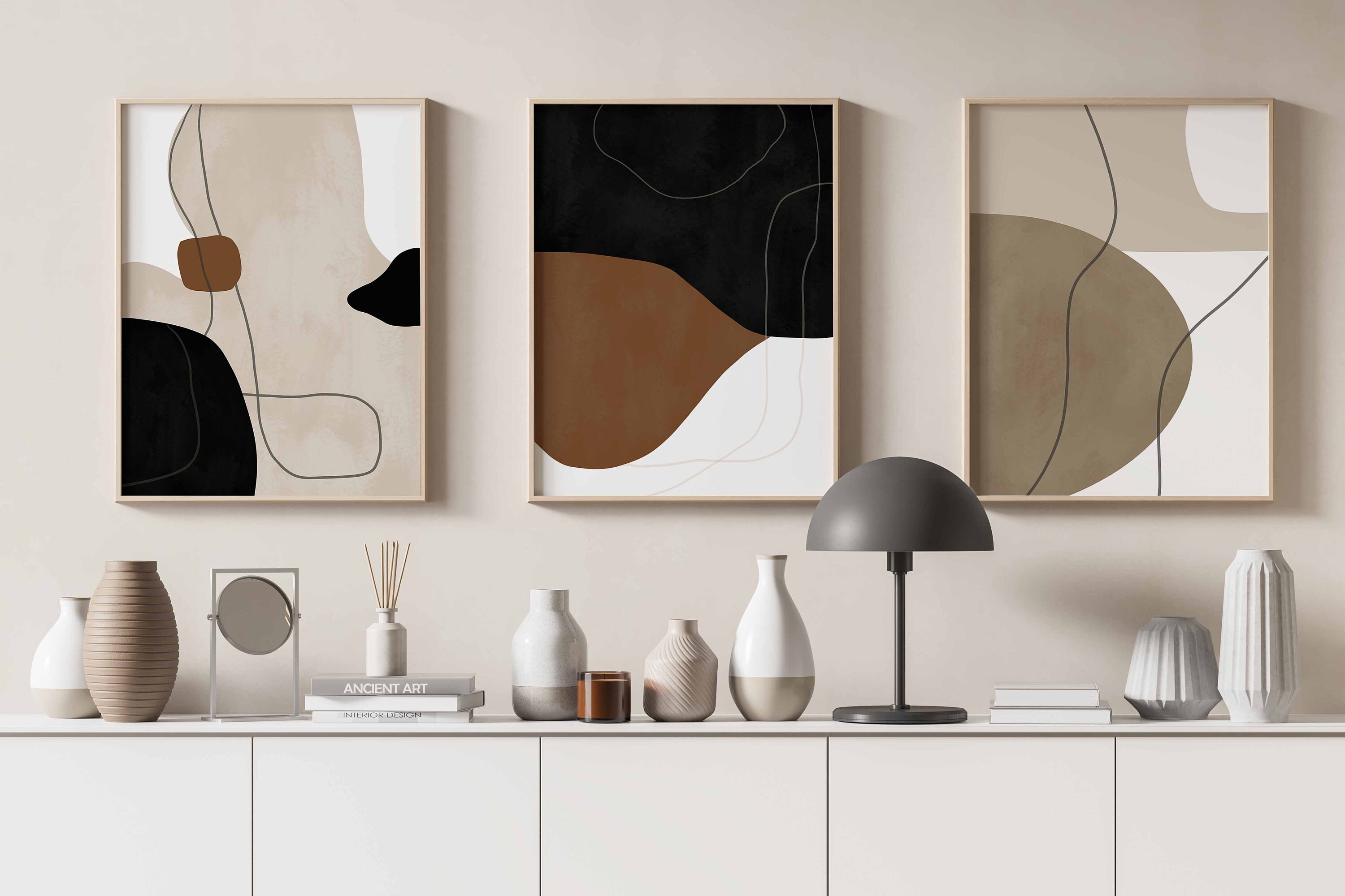 Boho Abstract Prints Set of 3 Mid Century Gallery Wall Art Terracotta ...
