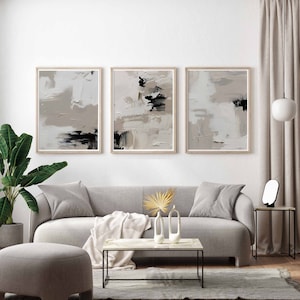 Modern Abstract Art Gallery Wall Art Set of 3 Grey Wall Art Living Room Wall Art for Apartment Print Moody Printable Art Digital Download