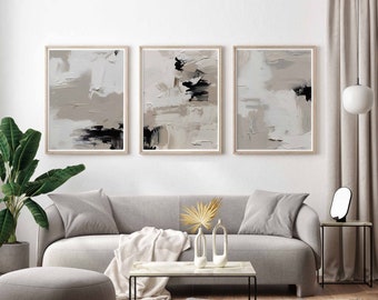 Modern Abstract Art Gallery Wall Art Set of 3 Grey Wall Art Living Room Wall Art for Apartment Print Moody Printable Art Digital Download