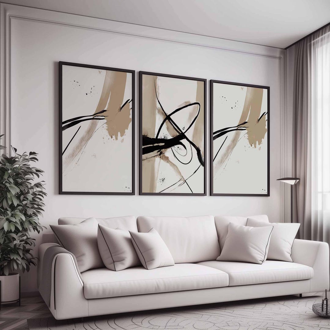 Modern Minimal Neutral Gallery Wall Art Set of 3 Black and Beige ...