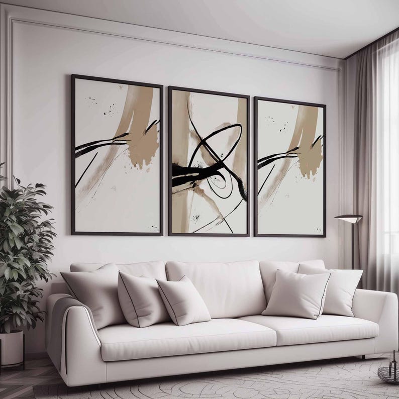 Modern Minimal Neutral Gallery Wall Art Set of 3 Black and Beige ...