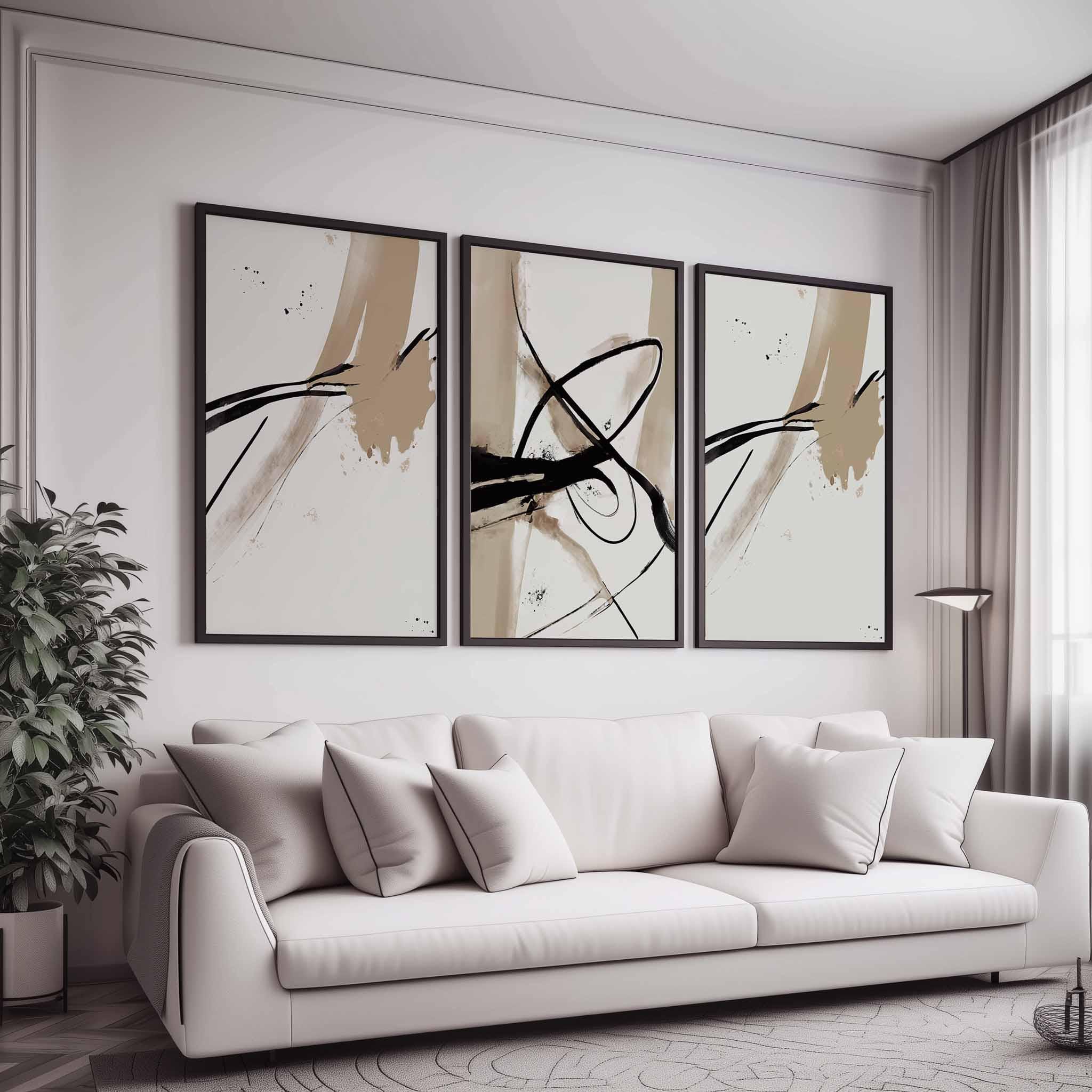 Modern Minimal Neutral Gallery Wall Art Set of 3 Black and Beige ...