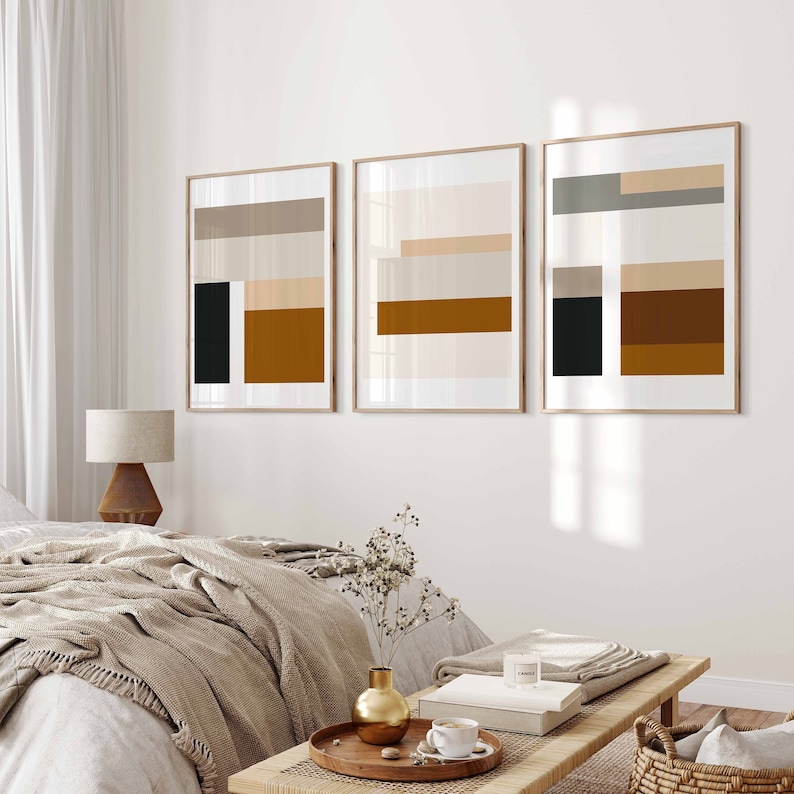 Modern Minimal Gallery Wall Art Set of 3 Abstract Art Beige Etsy