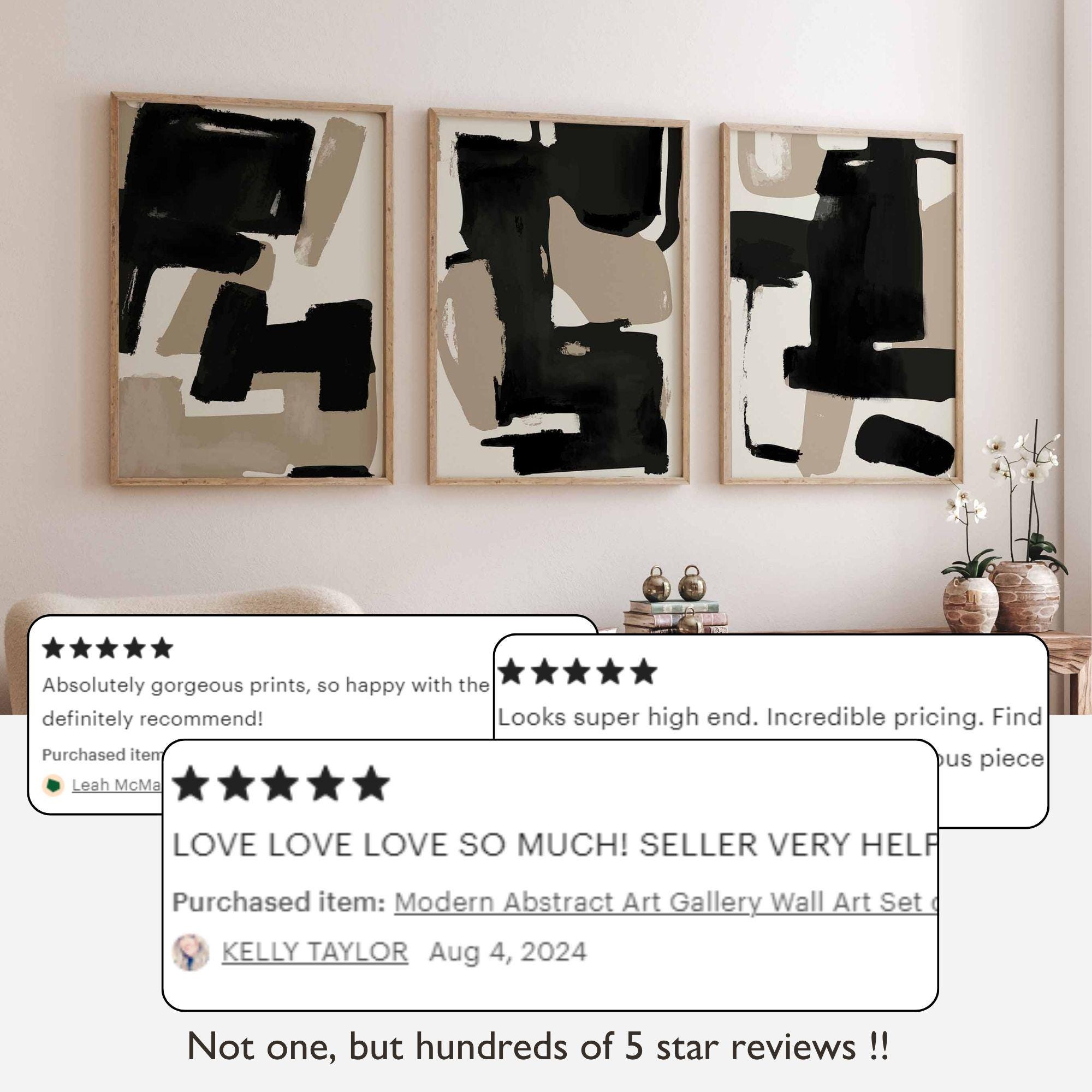 Abstract Art Print Set of 3 Modern Neutral Black Beige Abstract Gallery ...