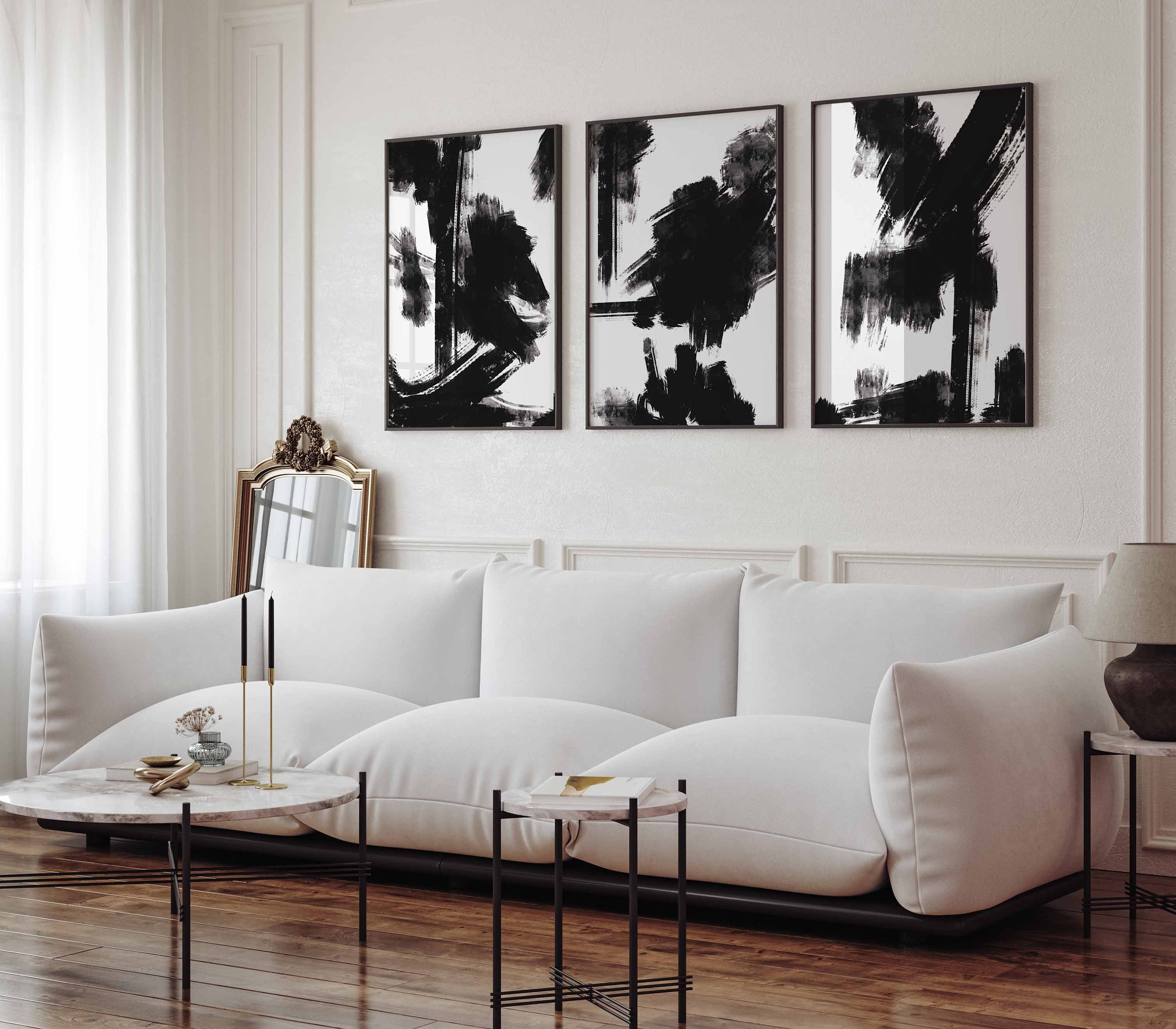 Modern Minimal Gallery Wall Art Set of 3 Abstract Art Black and White ...