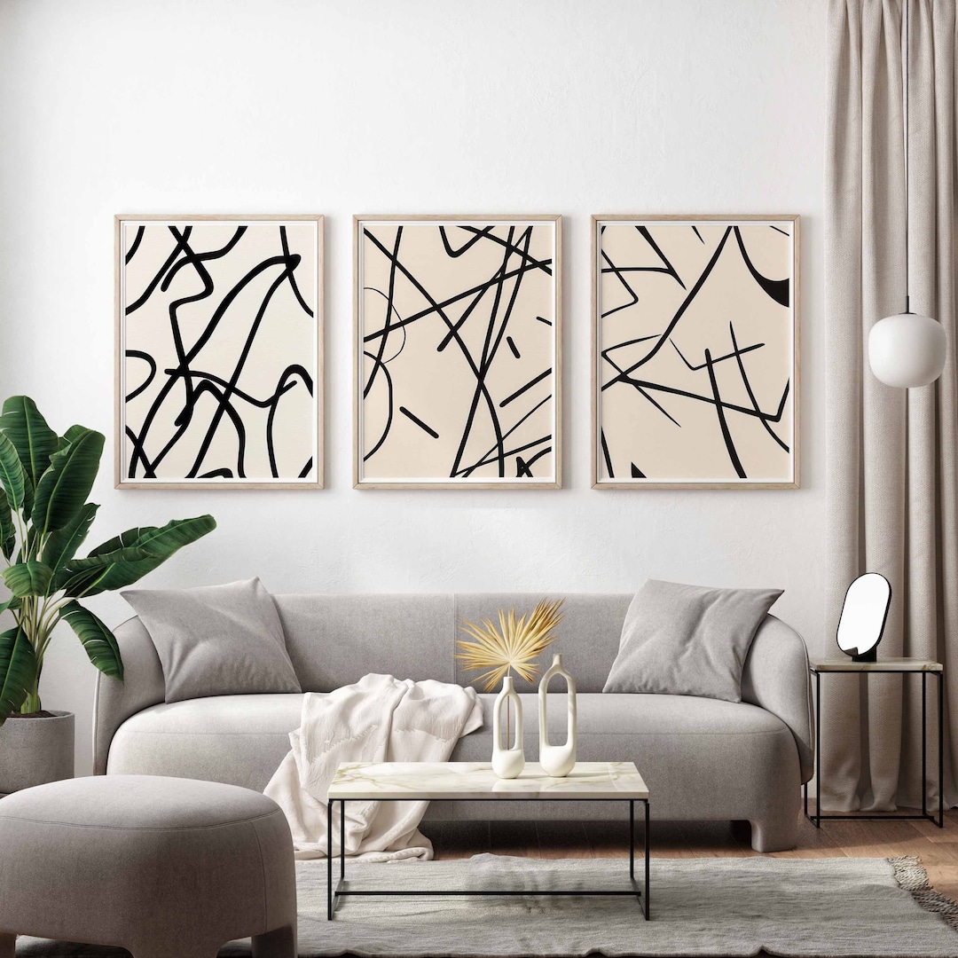 Neutral Gallery Wall Art Set of 3 Modern Minimal Black and Beige ...