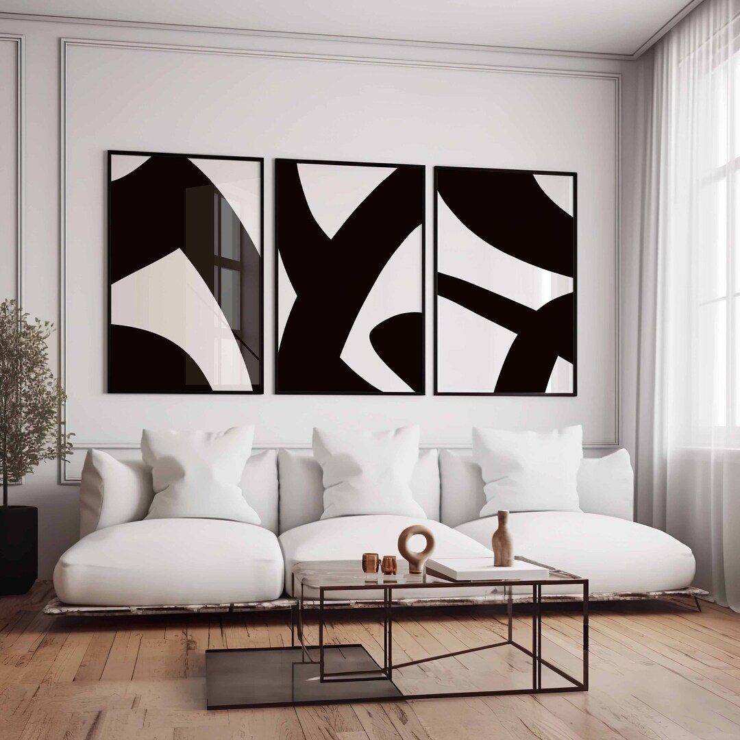 Buy Modern Simple Minimal Gallery Wall Art Set of 3 Abstract Art Black ...