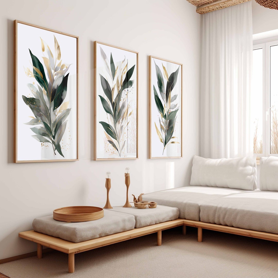 Nature Wall Art Leaves Green Wall Decor Set of 3 Digital Prints ...