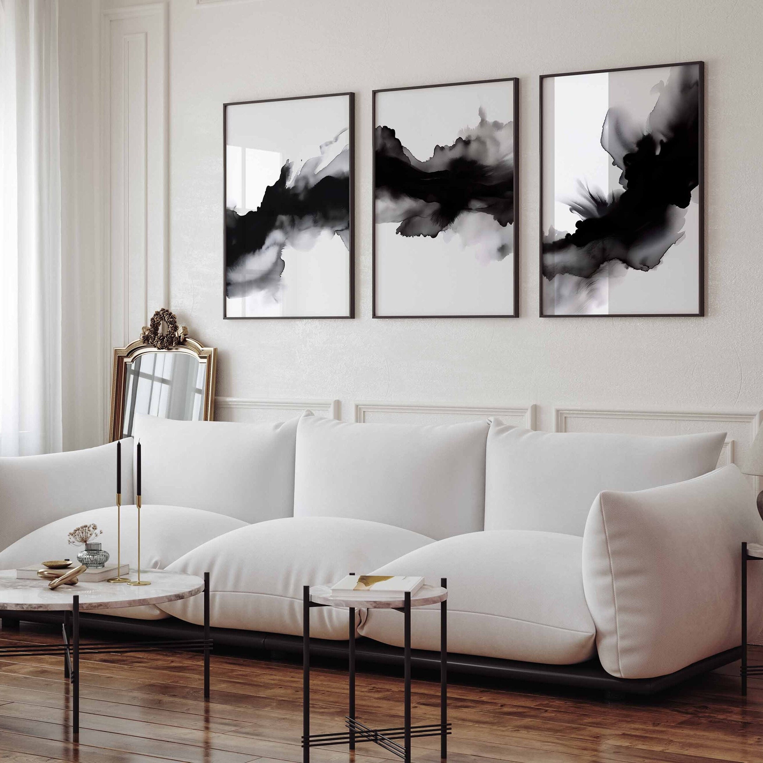 Black and White Abstract Wall Art Monochrome Art Set of 3 Ink Wall Art Bedroom Wall Art for Living Room Art Printable Digital Art Download