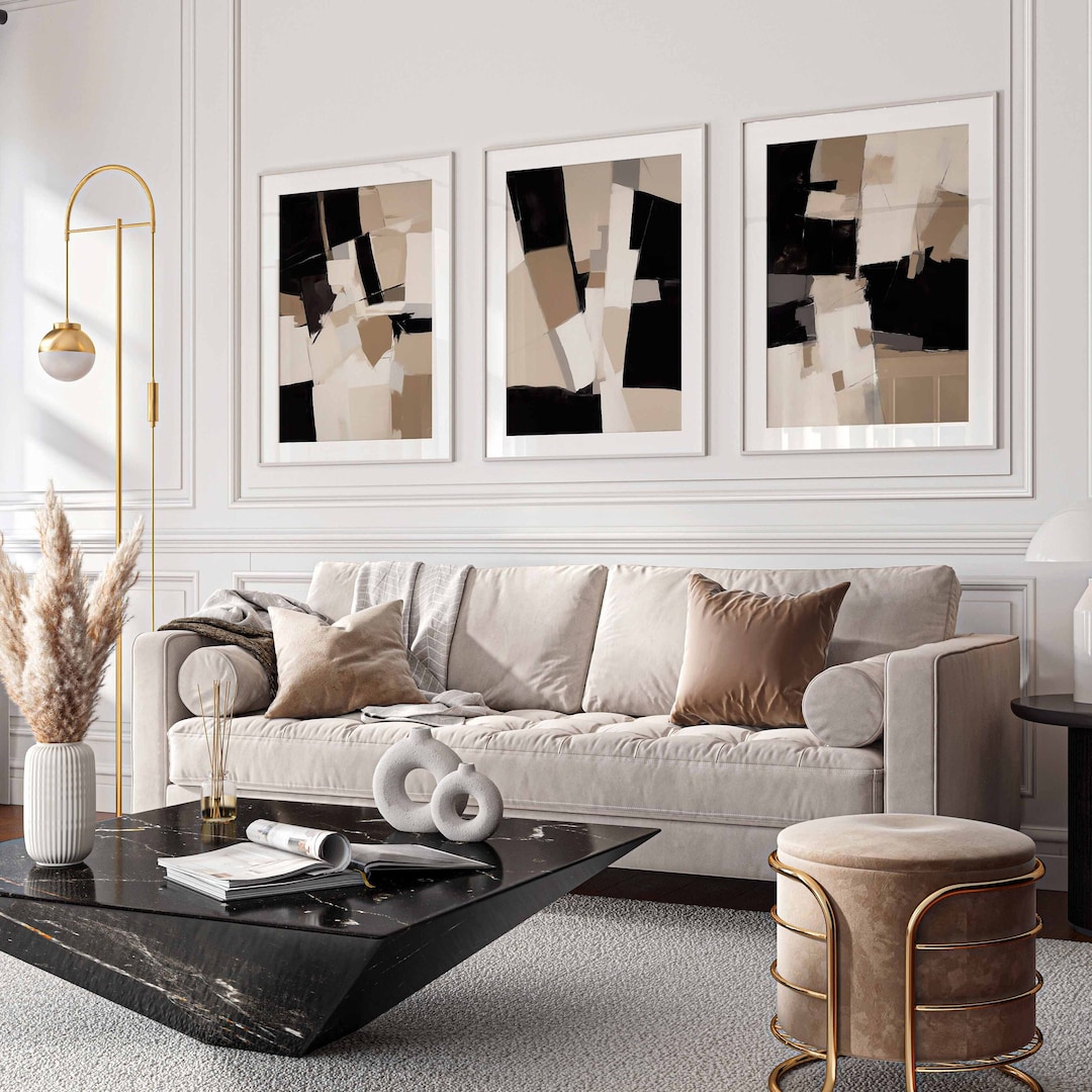 Beige Art Prints Gallery Wall Art Set of 3 Beige Back Art Bedroom Wall ...