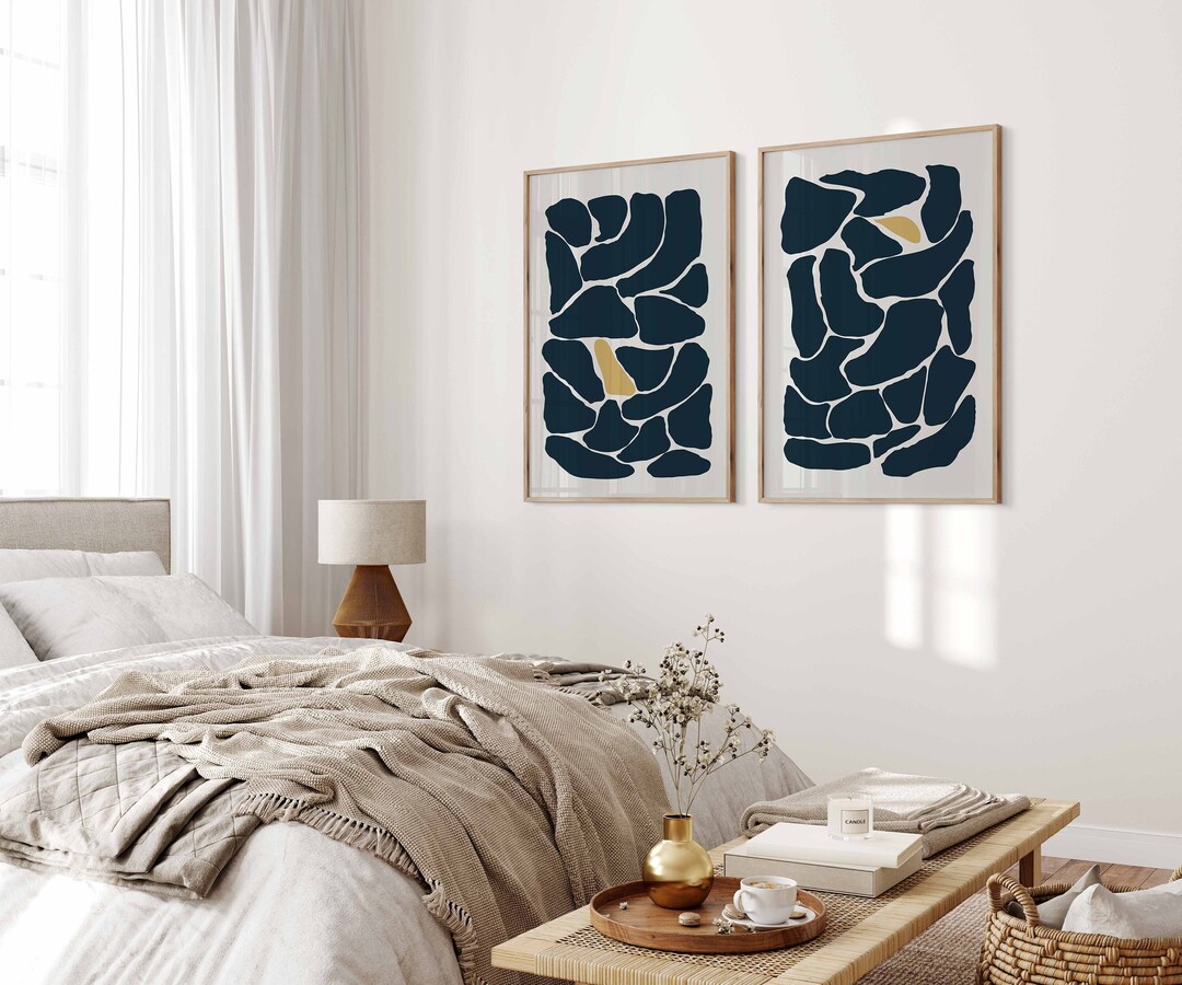 Modern Minimal Gallery Wall Art Set of 2 Abstract Art Navy Blue Prints ...