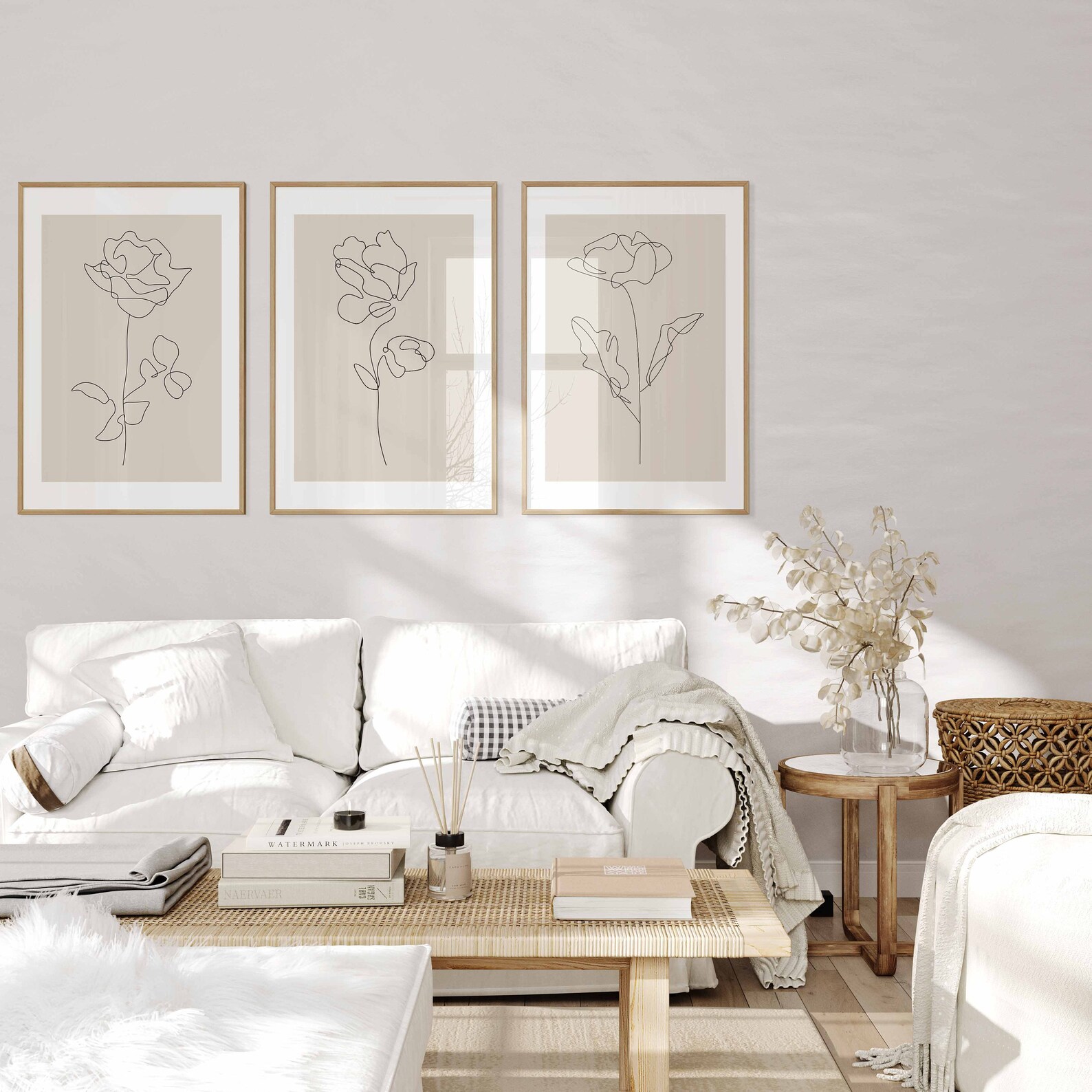 Flower Line Art Prints Set of 3 Botanical Wall Art Flower Bouquet Wall ...
