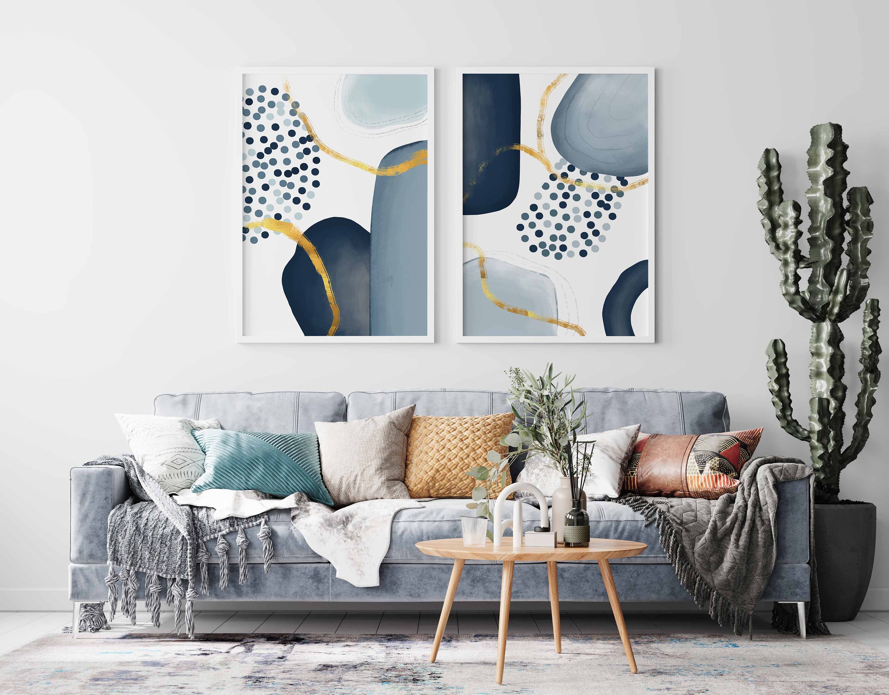 Set of 3 Printable Wall Art Navy Blue Wall Art Ombre Watercolor ...