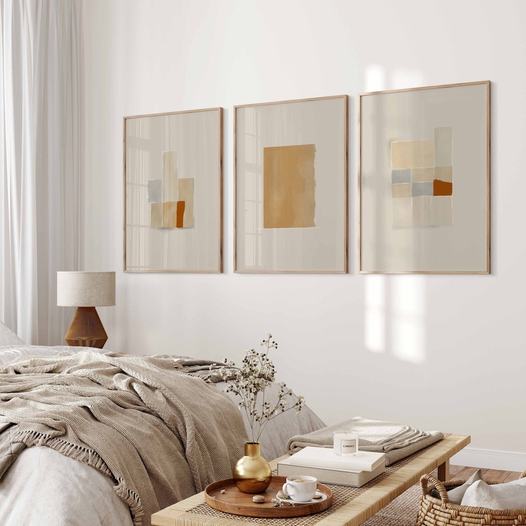 Modern Neutral Gallery Wall Art Set of 3 Abstract Bedroom - Etsy