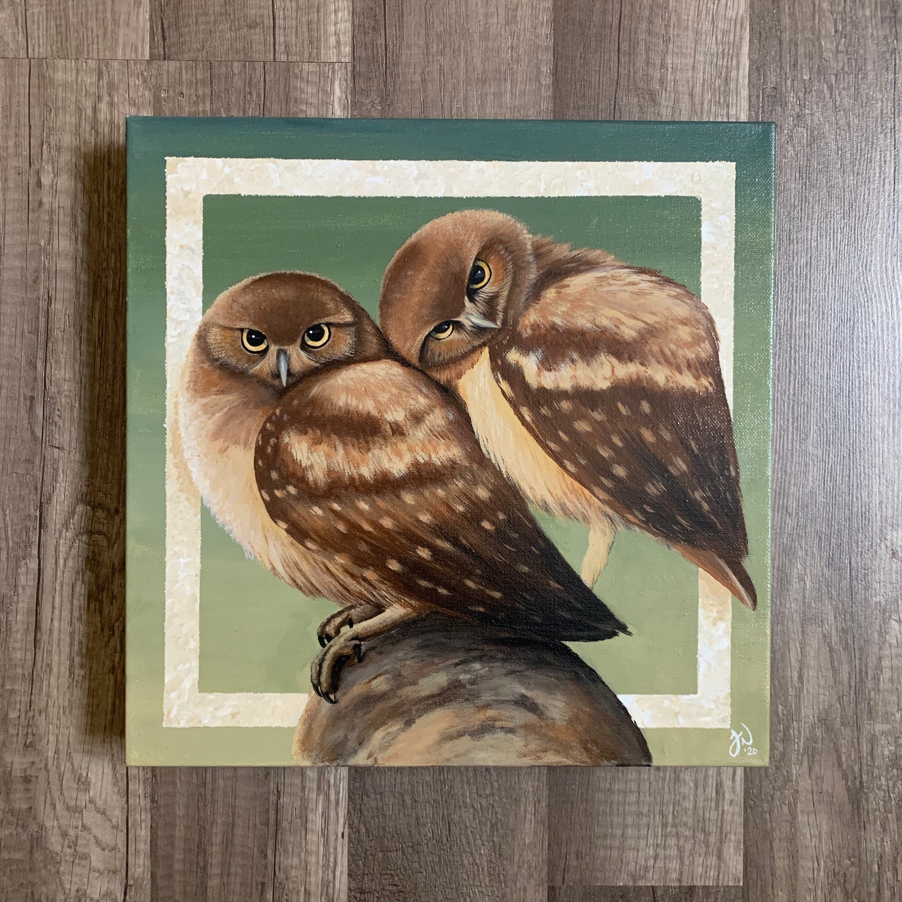 12x12 Cuddling Owls Painting
