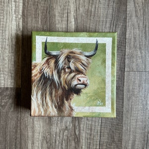 6x6 Highland Cow 2 ORIGINAL Acrylic Painting