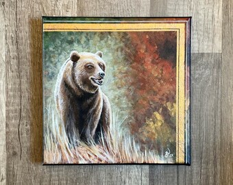 原画 『 異世界散歩 』アクリル水彩画 絵画 くま 熊 イラスト アート 絵画 ｢クマのリーディングタイム｣ 18×13cm Yumi Kohnoura 神之浦
