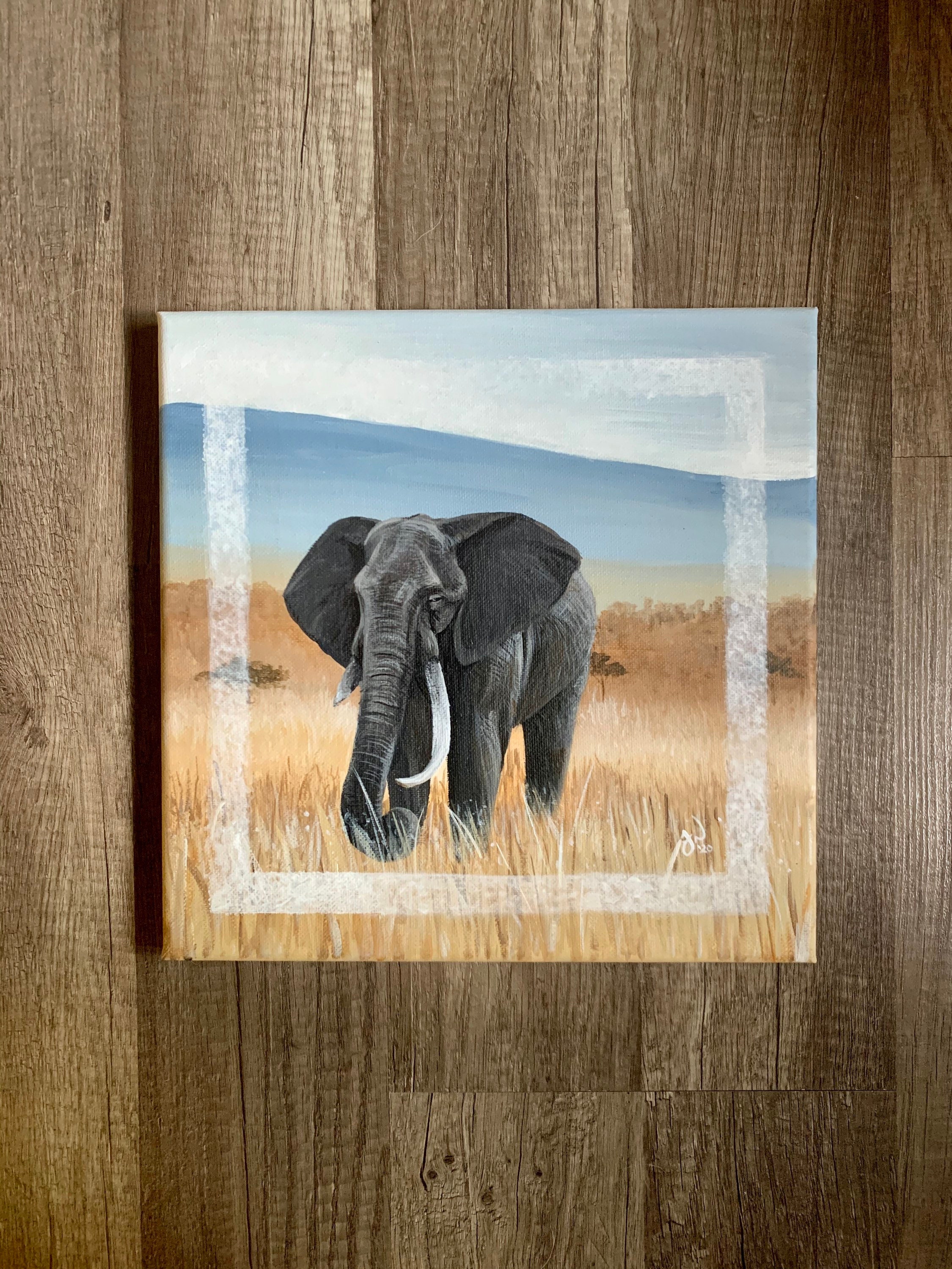 10x10 African Elephant Canvas Acrylic Painting Etsy
