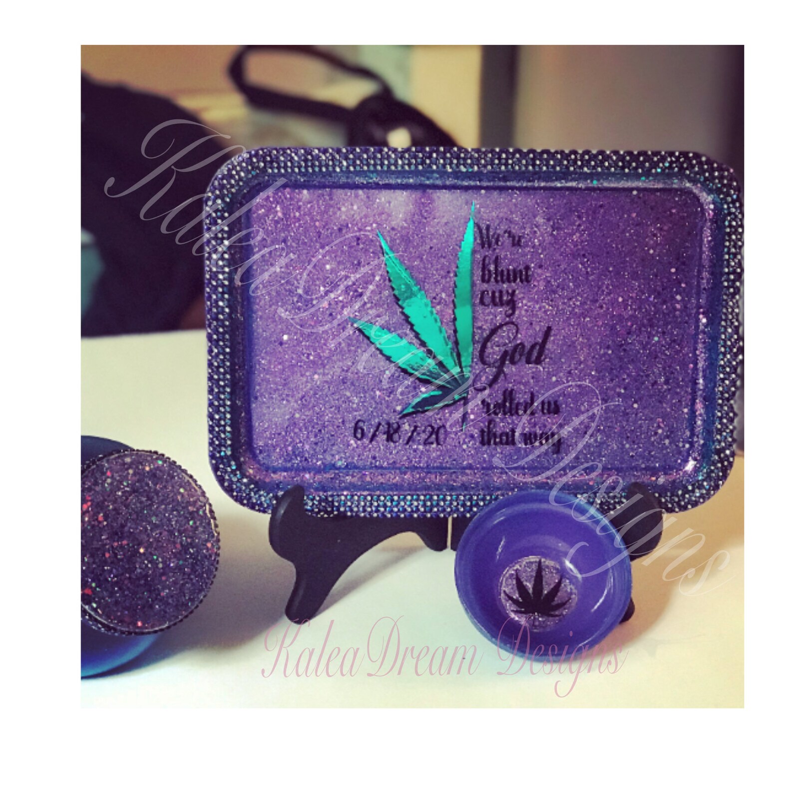 Weed tray rolling tray purple glitter glow in the dark Etsy