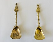 Antique Jenny Jones Brass Collectors Spoons, Vintage Tea Caddy Spoons, Brass Plated Sugar Spoons, Vintage Brass Scoops