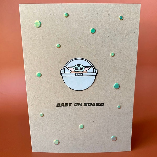 Baby Yoda - Baby on Board Greeting Card, Expecting Parents, Expecting Mother, New Baby, Adoption, Baby Shower Card