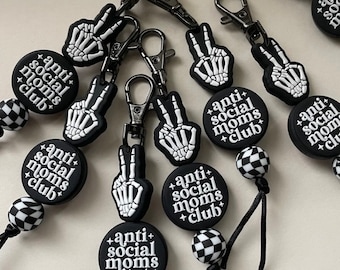 Skeleton Peace/ Anti Social Moms Club keychain