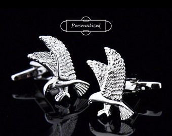 Personalized Eagle cufflinks engraved cufflinks  initials cufflinks silver Eagles