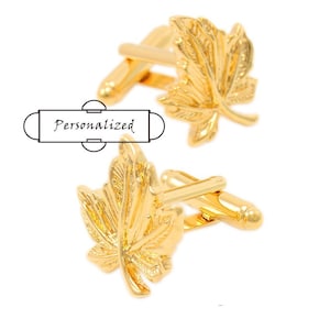 Personalisierte Manschettenknöpfe, Blatt Manschettenknöpfe, Ahornblatt Manschettenknöpfe, Manschettenknöpfe gold, Manschettenknöpfe Blattgold, Blattgold Manschettenknöpfe