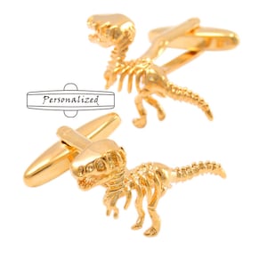 Personalized Jurassic Cuff Links,Groom Wedding Cufflinks,Date and Initials Cufflinks,Engraved Dinosaur Cuff Links gold
