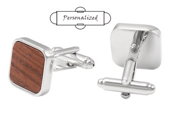 Unique novelty wooden cuff links-Personalized custom engraved initials square wood cufflinks，cuff links for groom wood gift for men+box