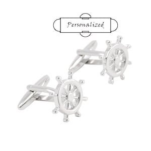 Personalized CuffLinks,Anchor And Rudder Cufflinks, Custom Name Date Initial Cuff Links, Nautical Anchor Cufflinks, Personalized Cufflinks