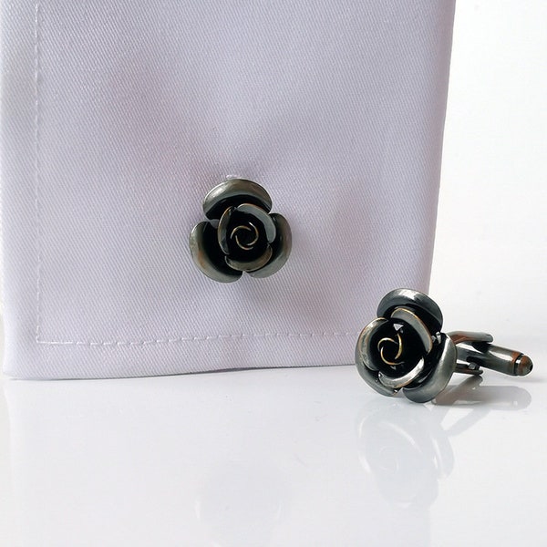 Black Rose Cufflinks | Black Copper Rose Cufflinks | Groom Gifts | Groomsmen Gifts | Groomsmen Gifts | Wedding Clothing | Floral Cufflinks |