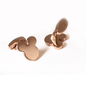 Personalized initial Mickey Mouse silhouette cufflinks. Stainless steel rose gold Mickey Mouse cufflinks
