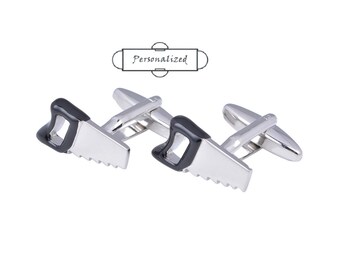 cufflinks personalised/Black sawn cufflinks, black hammer Cufflinks ，golden saw Cufflinks，Construction Cuff Links Comes with Gift