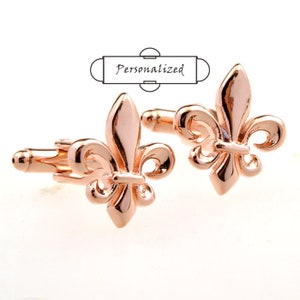 Flor de lis Gemelos Oro Rosa Amor mensajero brazaletes-grabado personalizado gemelos-Novio Boda Chico Prom Mans Regalo-flor de lis manguito