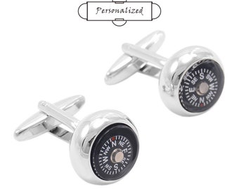 Personalized compass cufflinks. Explorer's directional cufflinks. Man's gift, father's Day gift + box