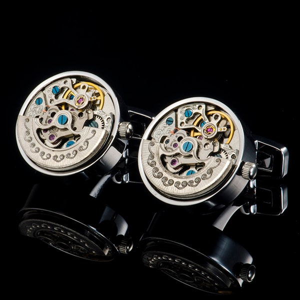 Luxury Handcrafted Watch Movement Cufflinks Watch movement cufflinks/clock cufflinks/watch cufflinks steampunk cufflinks/men's jewelry gift