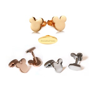 Rose gold mickey mouse ears cufflinks,Handwriting gold mickey ear Cufflinks,Custom disney ear Cufflinks Wedding Cuff links Silver