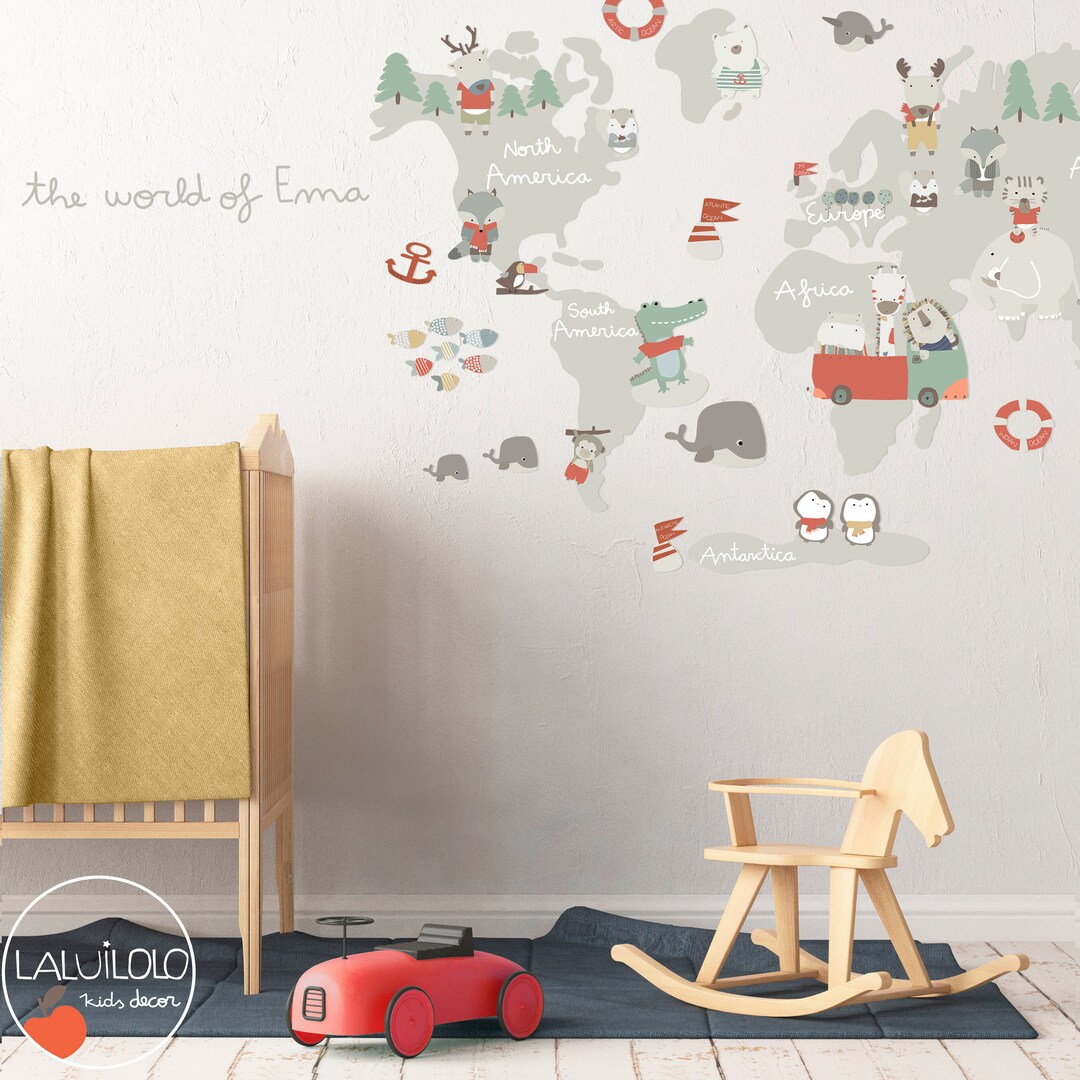 Children's World Map Fabric Vinyl Personalized Vinyl Vinyl World Map