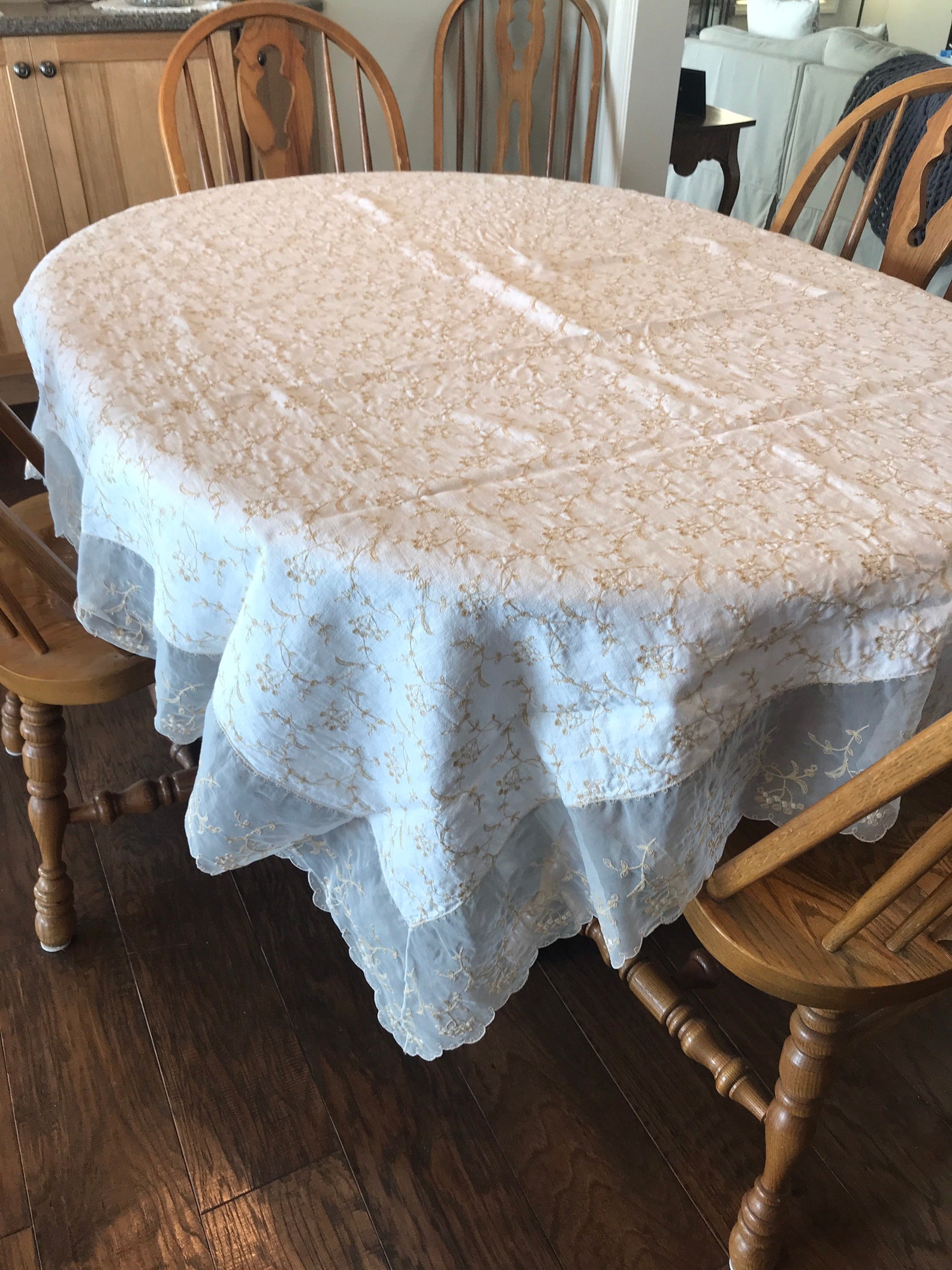 Cream and Gold Linen Tablecloth with Organza Trim Etsy