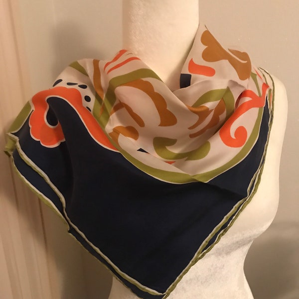 Vintage Whimsical Scarf~Mustard~Orange~Green~Navy