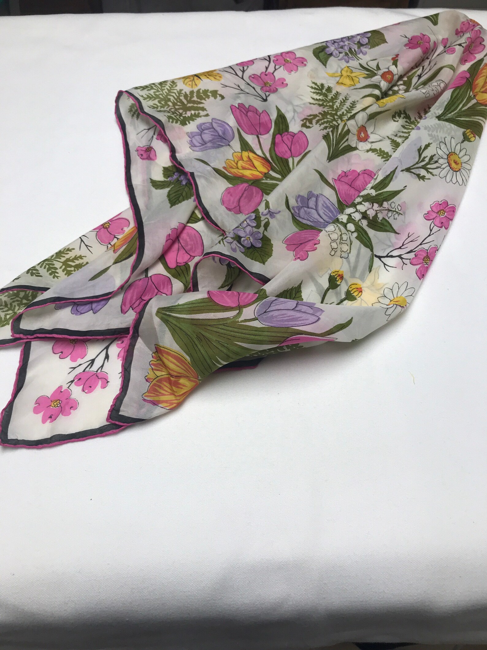 Vintage Glentex Silk Scarf Yellow Lily of the Valley Floral Etsy