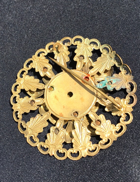 Czech brass filigree flower brooch. - image 3