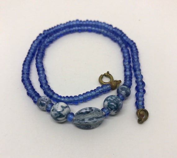 Art Deco blue bead choker. | Etsy