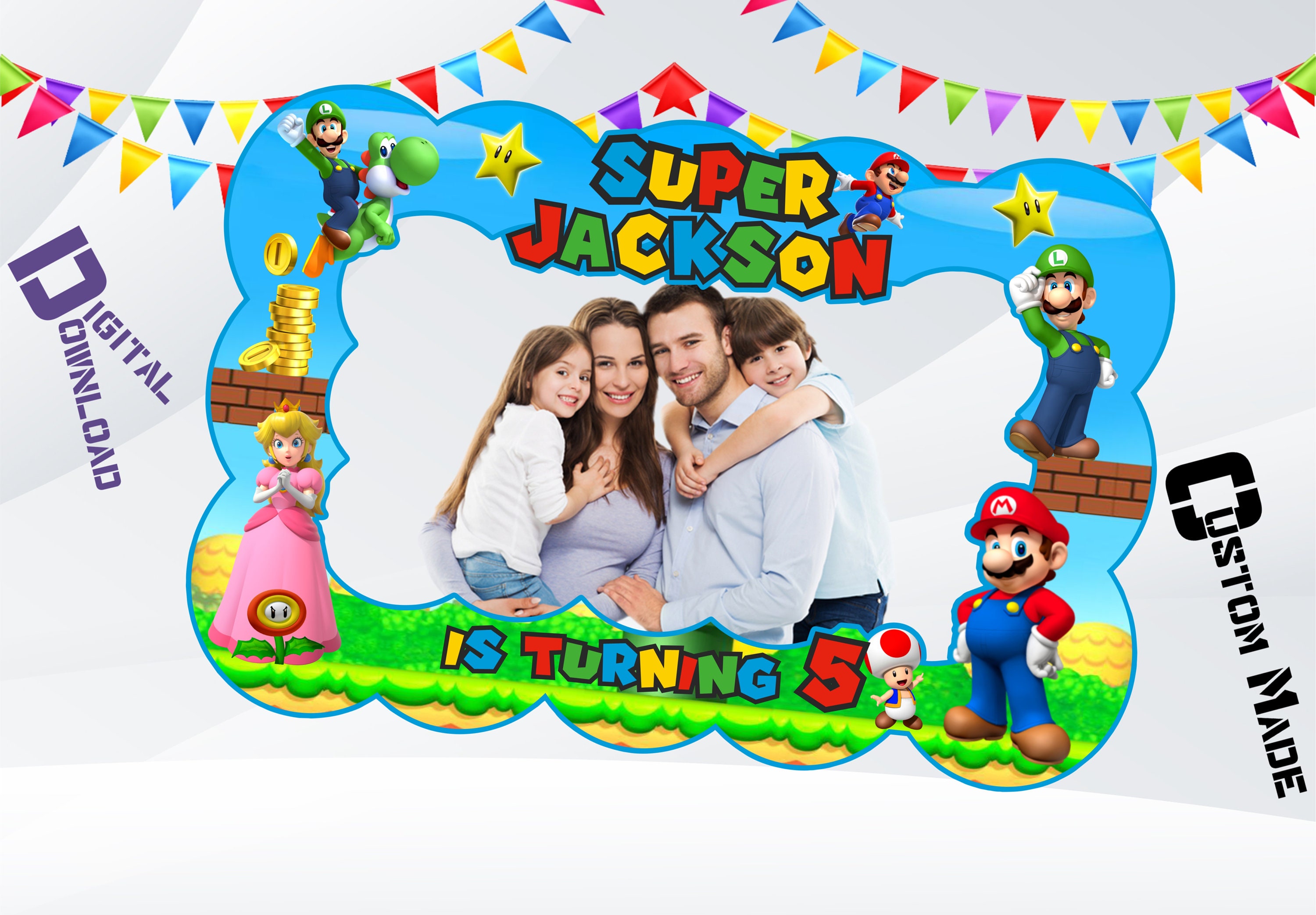 Super Mario Photo Booth Frame, Super Mario Party Decorations, Super