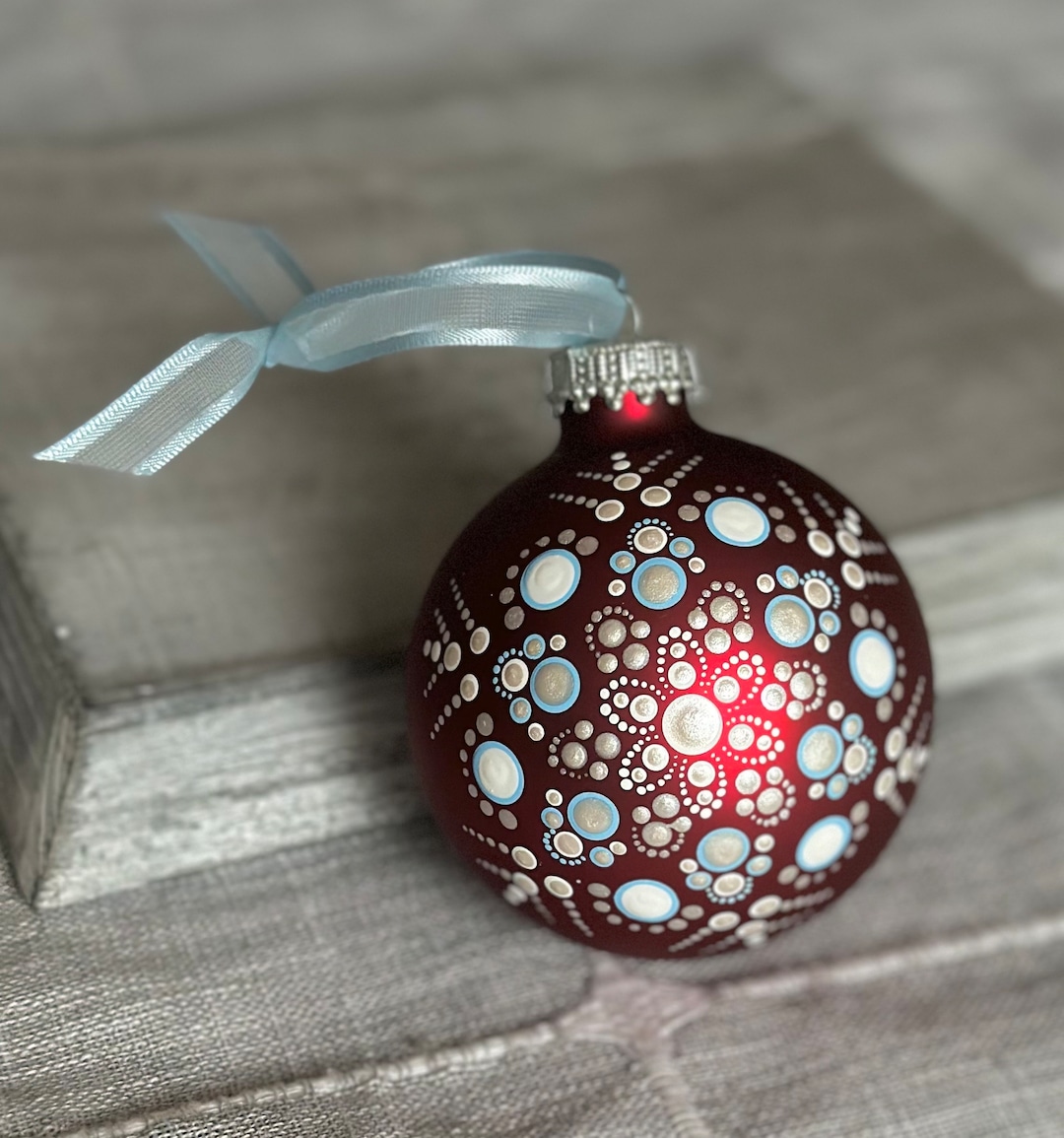 Hand Painted Snowflake Dot Mandala on 2.6 Matte Red Glass Ball Ornament With Satin Ribbon Etsy