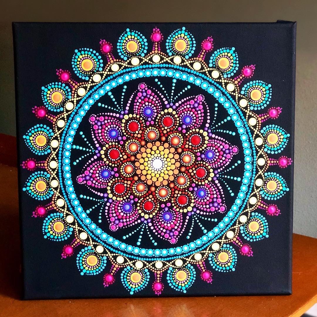 deed het Waarschijnlijk Overleven Vibrant Colorful Dot Mandala on Stretched Canvas 12 X - Etsy